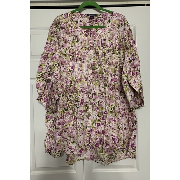 Roaman's 100% Cotton Floral Pintuck Cottage Core Button Front Tunic Blouse 32W - Picture 2 of 7